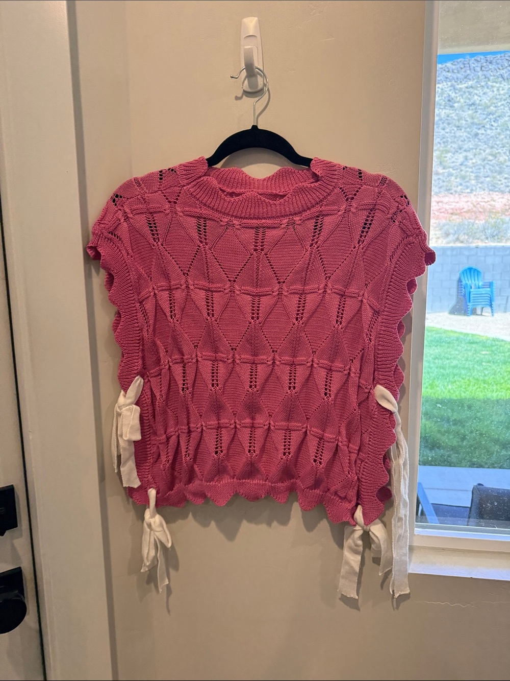Pink Knit Tie-Side Openwork Sweater Top